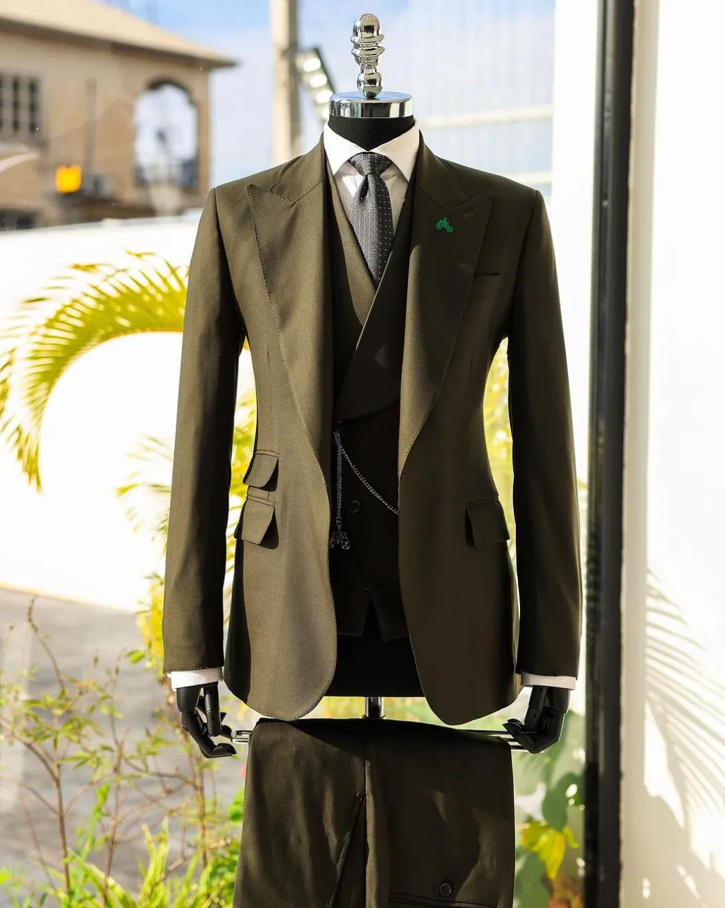 A Seaweed Green, Knitted, Peak Lapel, Jorgecarli Suit