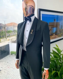A Seaweed Green Shawl Satin Taped Lapel Tuxedo Suit.