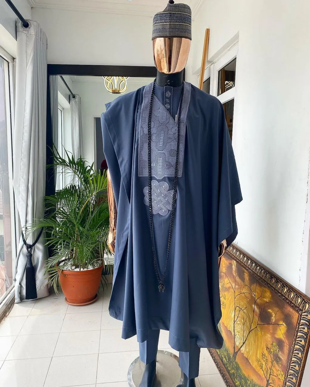 A Shade of Grey Agbada, matching Hausa Fulani Hat, senator kaftan and sokoto