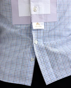 A Short sleeve, boxed layered lilac and white, check casual shirt.