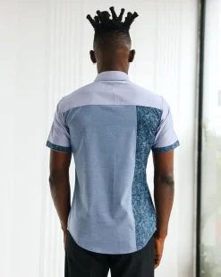 A Short sleeve, prints & plain with metal strap overlay casual shirt.