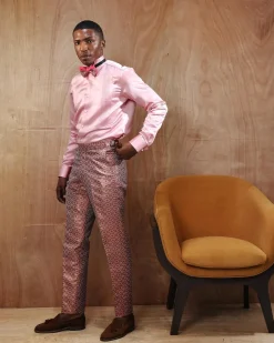 A Silk, Pink, Wing Collar, Pleated Tuxedo Shirt
