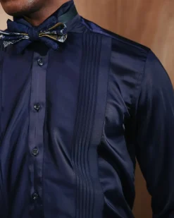 A Silk Skye Blue Pleated Tuxedo Shirt