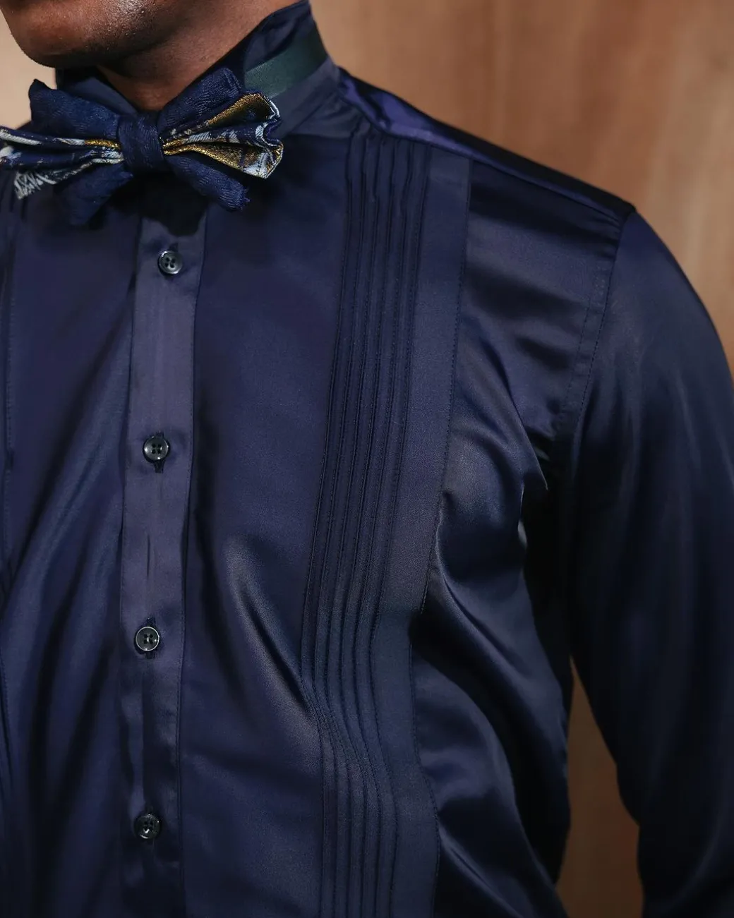 A Silk Skye Blue Pleated Tuxedo Shirt