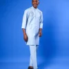 A Sky Blue, bishop neck, splashed jacquard details 3/4 sleeve African senator Kaftan native