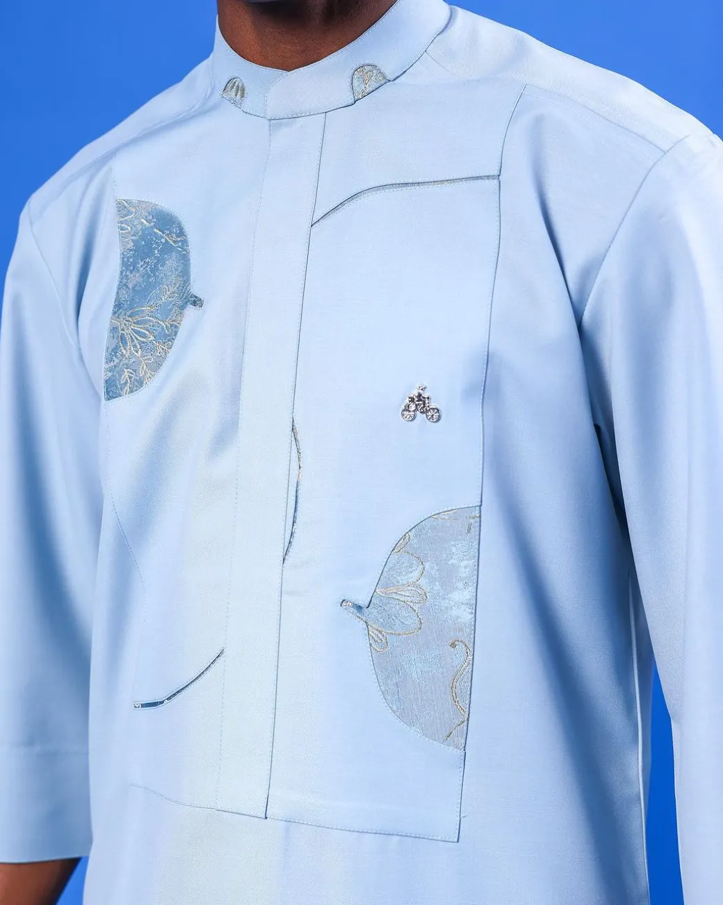 A Sky Blue, bishop neck, splashed jacquard details 3/4 sleeve African senator Kaftan native