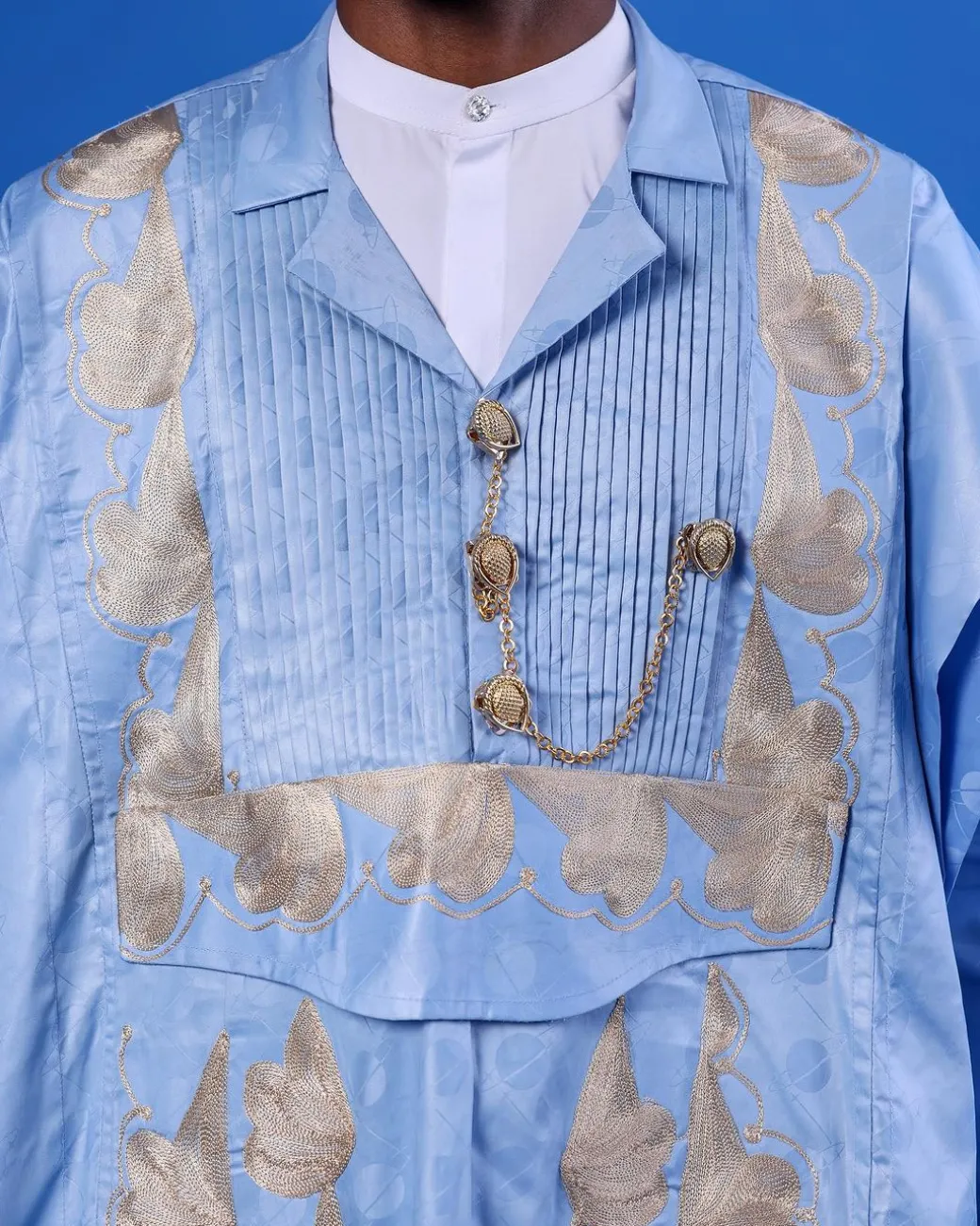 A Sky Blue Deltagbada Flapper Embroidery Details Agbada