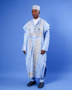 A Sky Blue Deltagbada Flapper Embroidery Details Agbada