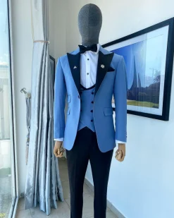 A Sky Blue Peak Lapel Tuxedo Suit