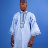 A Sky Blue, Spiral & Basket, Wide-Cut 3/4 Sleeve African Senator Kaftan Native