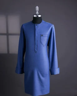 A Sky Blue, Treaded Angle, Long Sleeve Traditional African Senator Kaftan Native.