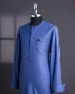 A Sky Blue, Treaded Angle, Long Sleeve Traditional African Senator Kaftan Native.