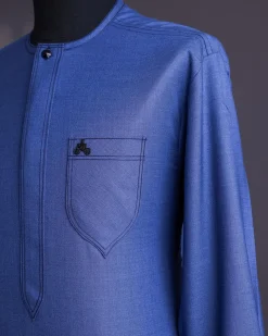 A Sky Blue, Treaded Angle, Long Sleeve Traditional African Senator Kaftan Native.