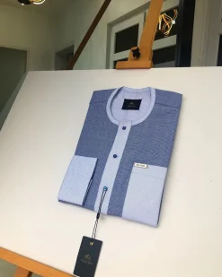 A Skye Blue and white check with a Swarovski button kaftan