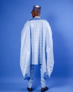 A Skye Blue, “Dan Fodio” Arewa, Aront Cut With Round Tail Embroidery Details Tagbada