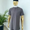 A Space Grey senator with a black and grey dotted embroidery design Kaftan