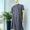 A space grey with black and Grey dotted embroidery design Agbada