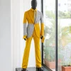 A “Square Shattered” Yellow & Broken Tartan Check In Sapphire Blue Mix Peak Lapel Suit