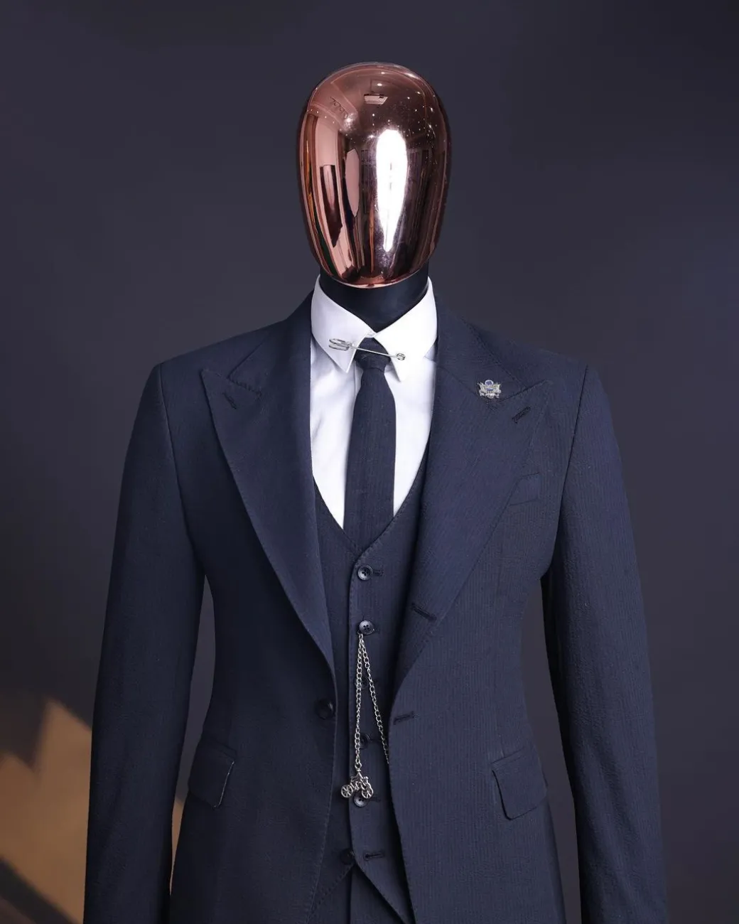 A Steel Black, Seer Sucker Fabric, Knitted, Peak Lapel Suit