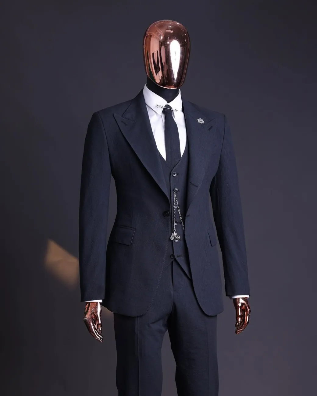A Steel Black, Seer Sucker Fabric, Knitted, Peak Lapel Suit