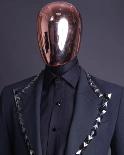 A Steel Black, Seer Sucker Fabric, Knitted, Peak Lapel Suit