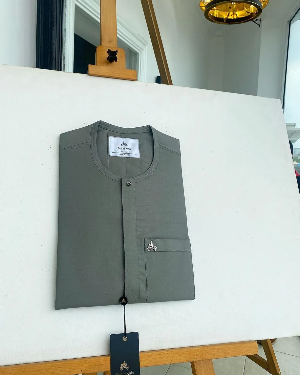 A Steel grey front flap details African traditional senator Kaftan.