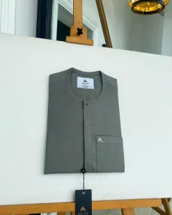 A Steel grey front flap details African traditional senator Kaftan.