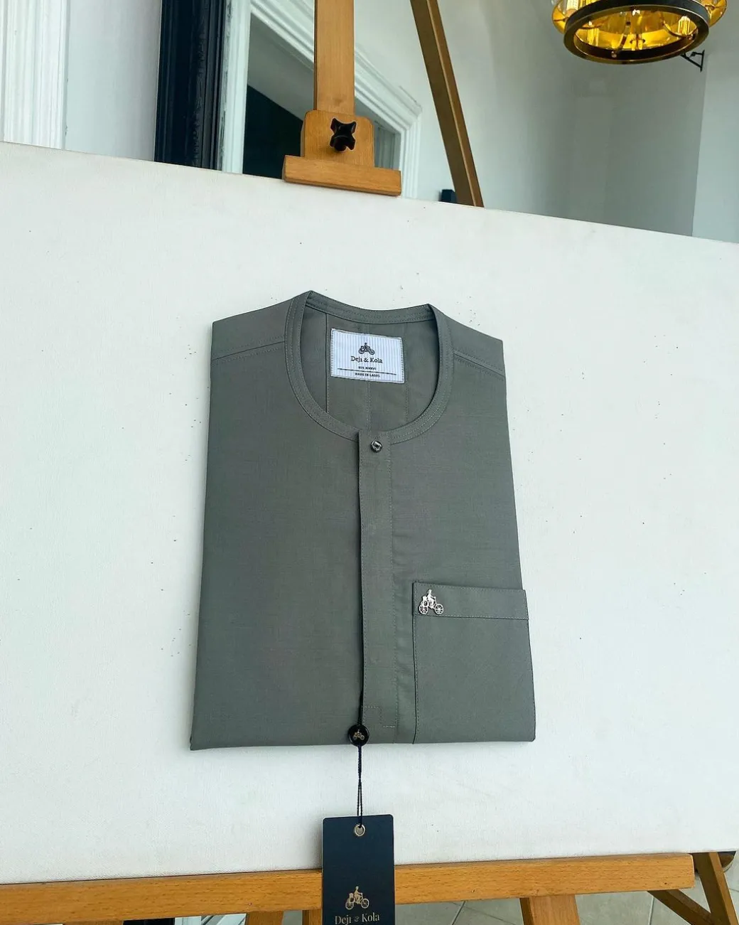 A Steel grey front flap details African traditional senator Kaftan.