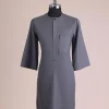 A Steel Grey, Front Flap With Black Swarovski Button Detailing Kaftan