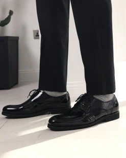 A Straight Cut, charcoal black, side metal adjuster and silk taping tuxedo pant