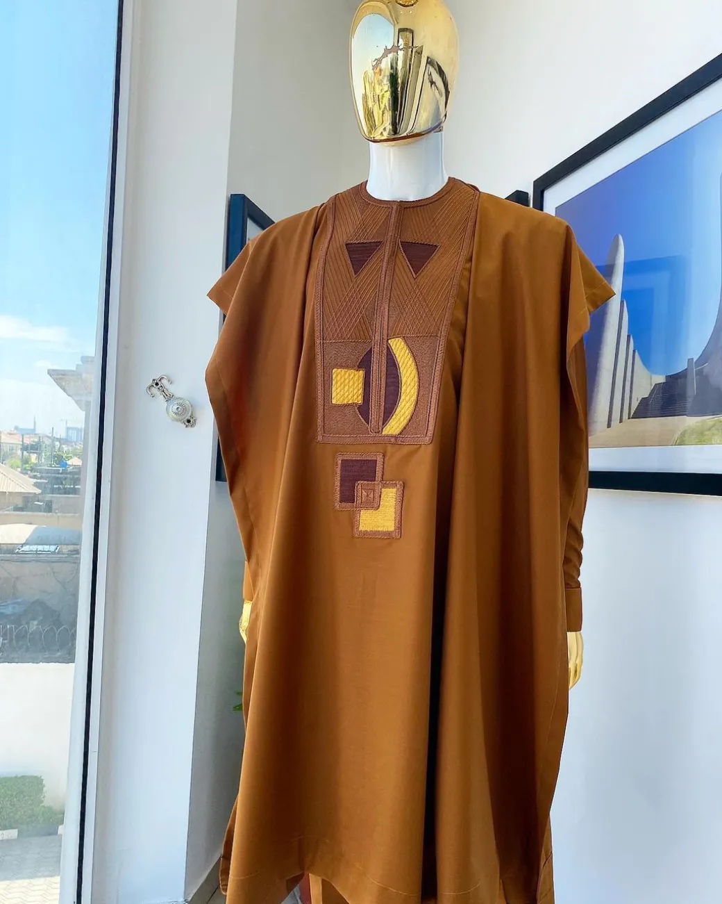 A Tawny brown Connected embroidery Agbada