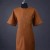 A Tawny brown, Front flap, patch pocket, short sleeve details African senator kaftan native.