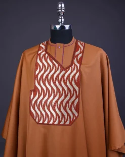 A Tawny Brown, Millipedes Patterned Embroidery Detailing Agbada