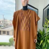 A Tawny Brown, Wing Pattern Mixed Gold Embroidery Detailing Agbada