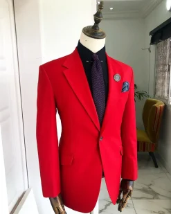 A Tomato Red “Battle Of Dahomey” Notch Lapel Trench Suit