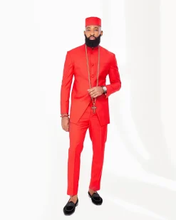 A Tomato Red Safari Kaftan