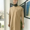 A tortilla brown, front flap, and ruffle pocket detail African traditional senator kaftan native