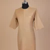 A Tortilla brown, front flap with Swarovski button, 3/4 sleeve African senator kaftan native.
