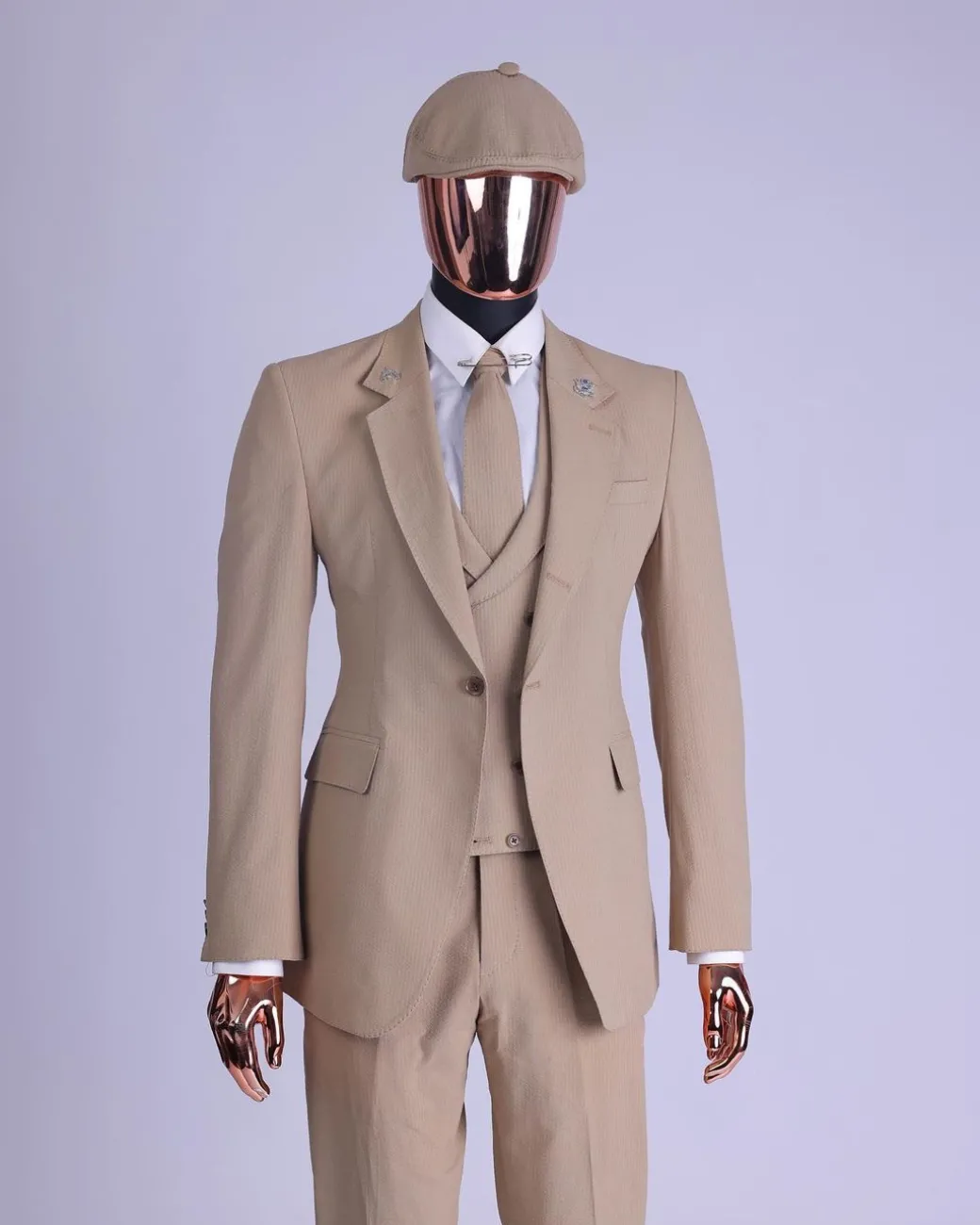 A Tortilla Brown “Peaky Blinders” Seer Sucker Fabric, Knitted, Notch Lapel Suit