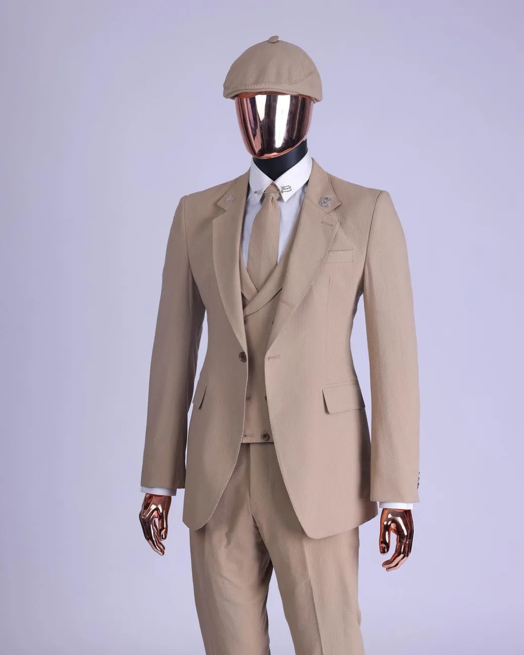 A Tortilla Brown “Peaky Blinders” Seer Sucker Fabric, Knitted, Notch Lapel Suit