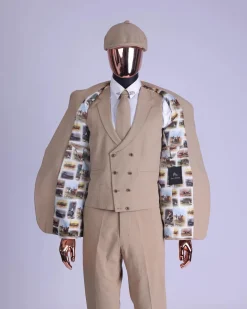 A Tortilla Brown “Peaky Blinders” Seer Sucker Fabric, Knitted, Notch Lapel Suit
