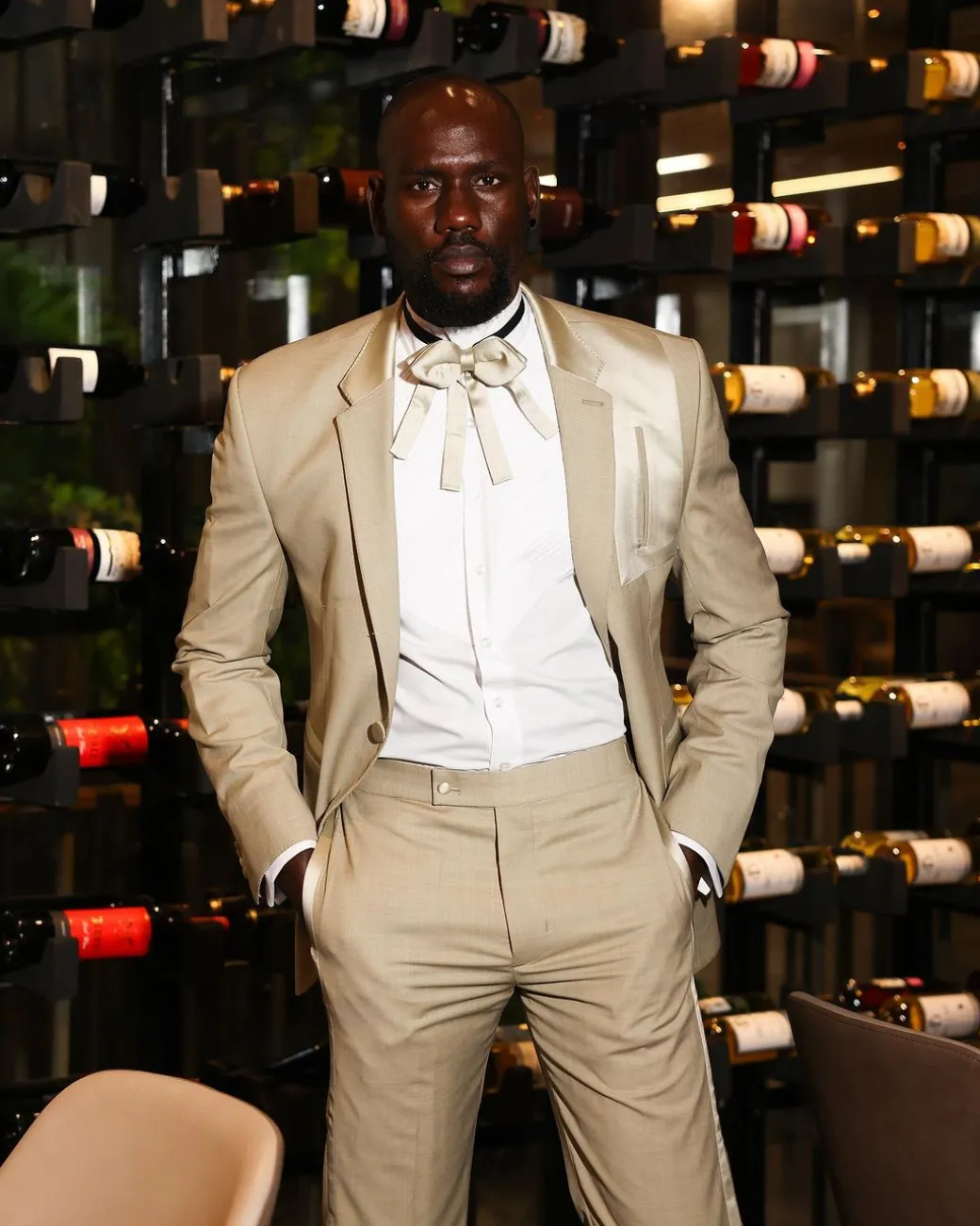 A Trout Grey Relayed Silk Placement, Knitted, Single Button, Notch Lapel Dinner Tuxedo Suit