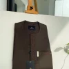A Umber brown, rectangle lanes and dotted front flap and pocket embroidery detailing African traditional senator kaftan native.