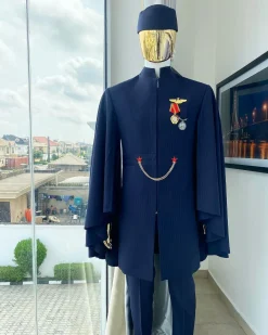 A unisex midnight blue pencil stripe (red)“renaissance” suktan safari traditional wear.
