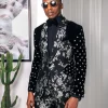A “Vegas 1”, Floral pattern jacquard, shoulder wrap and sleeve with Swarovski peak Lapel tux suit
