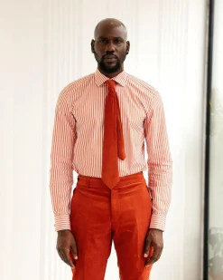 A Vermillion Orange Corduroy Notch Lapel With Gold Zipping Details Suit
