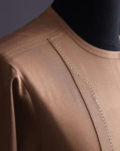 A walnut brown, rectangular front layered embroidery, long sleeve African senator kaftan native.