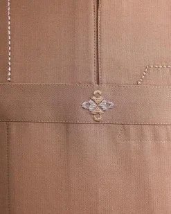 A walnut brown, rectangular front layered embroidery, long sleeve African senator kaftan native.