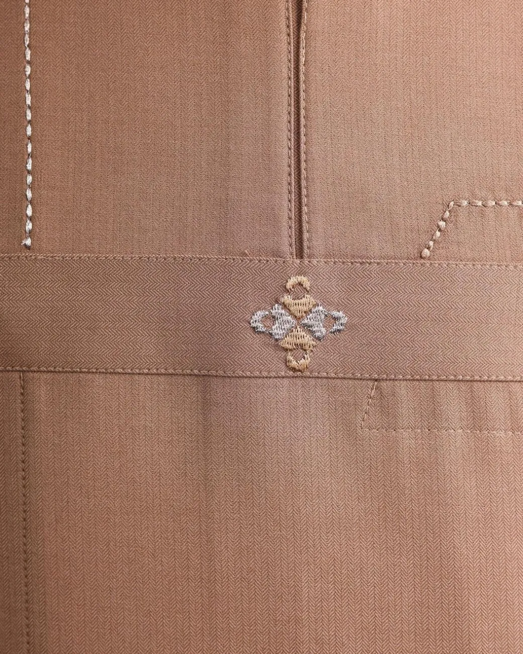 A walnut brown, rectangular front layered embroidery, long sleeve African senator kaftan native.