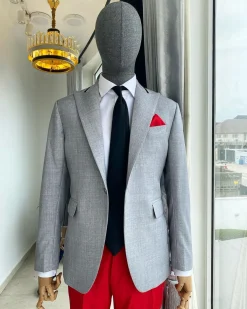 A “Whatever” Irish grey peak lapel with black stripe neck 1 button suit